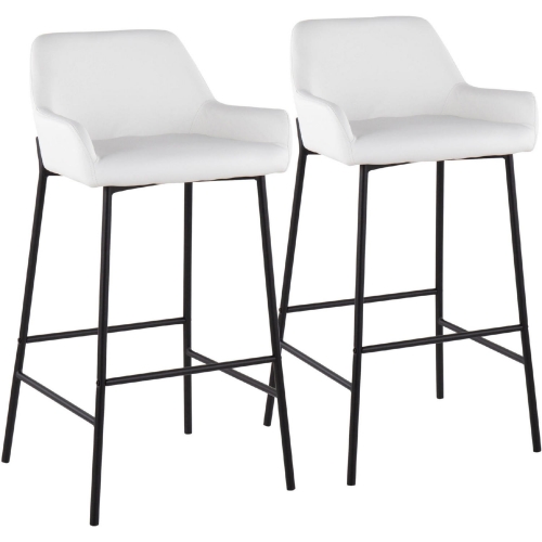 Daniella 30" Bar Stool in White Leatherette & Black Metal (Set of 2)